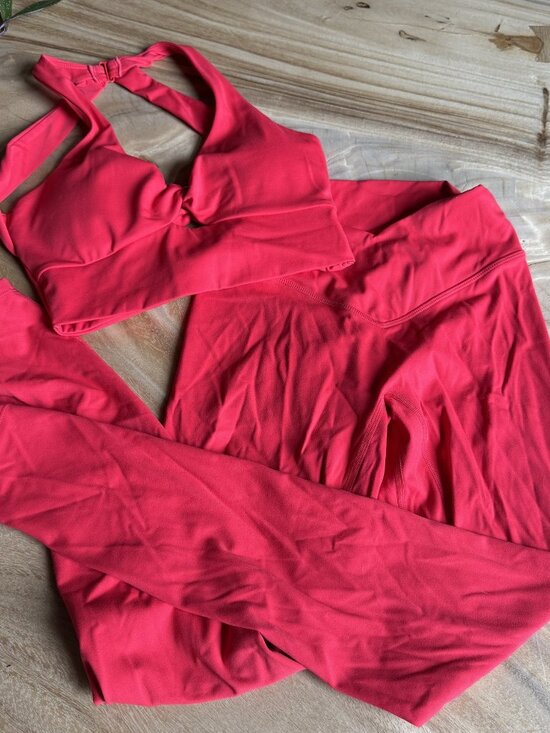 Pants - Red Crossover Strap Sports Bra and High Rise Legging Set Size XS